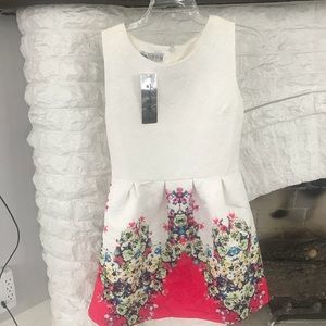 White jacquard cocktail dress with floral pattern